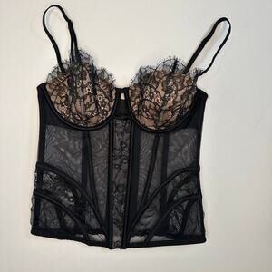 Victoria’s Secret Black Mesh and Lace Bustier 34C